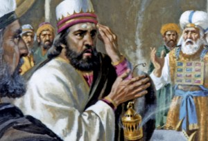 "Pride led King Uzziah to Offer Incense at the Temple" by V. Gilbert and Arlisle F. Beers, from www.visualbiblealive.com
